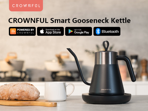 CROWNFUL Smart Electric Gooseneck Kettle, 0.8L Capacity, Matte Black