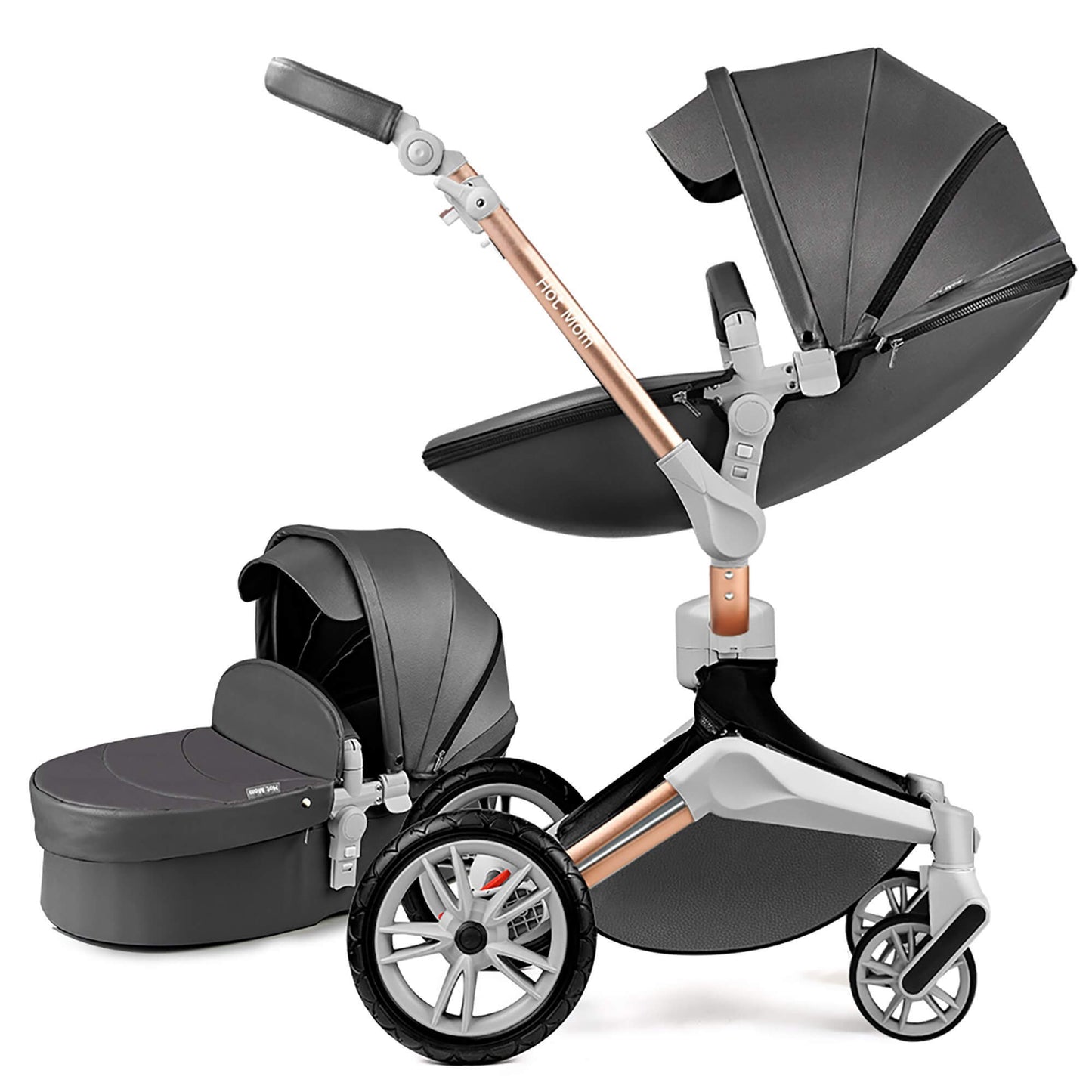 Hot Mom 360°drehbare Kinderwagen F023, Kombikinderwagen mit Reversibele PU-Leder Aufsätze 2-1 oder 3-1 package verfügbar, versand in 3 Werktage innerhalb Deutschland