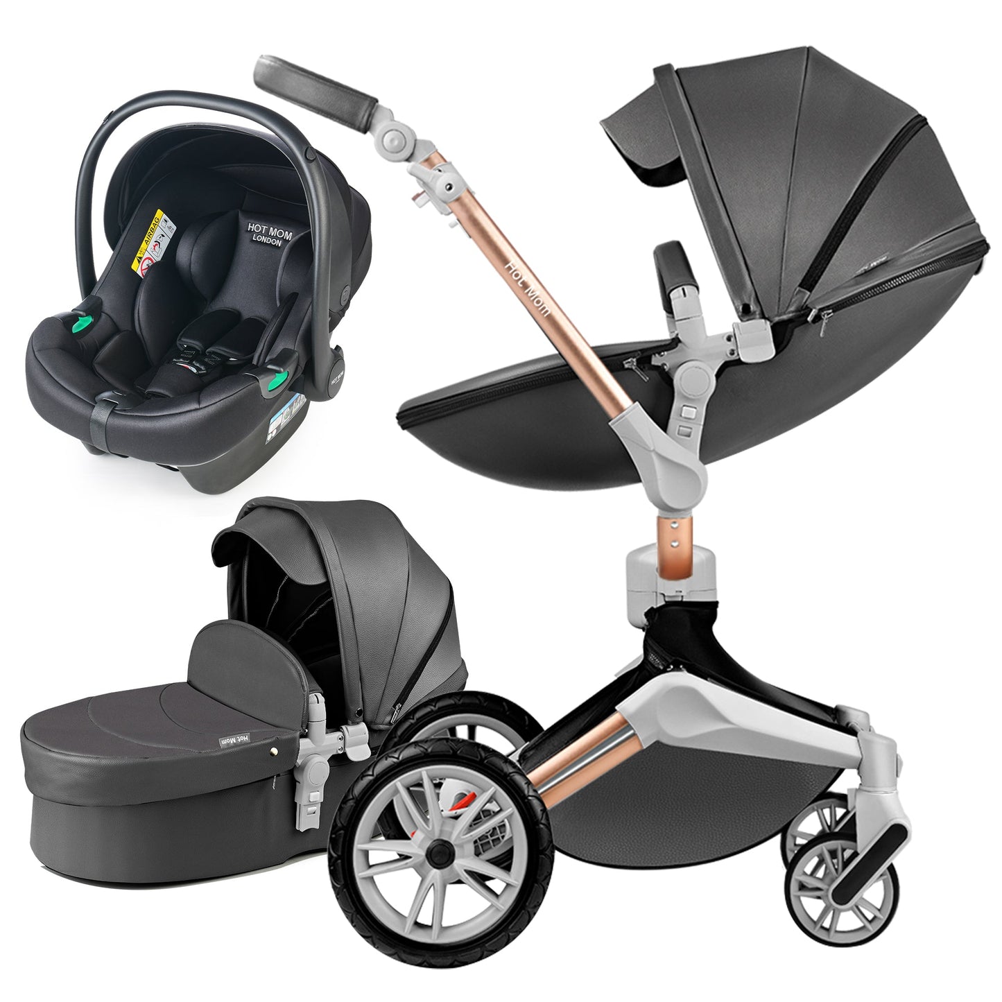 Hot Mom 360°drehbare Kinderwagen F023, Kombikinderwagen mit Reversibele PU-Leder Aufsätze 2-1 oder 3-1 package verfügbar, versand in 3 Werktage innerhalb Deutschland