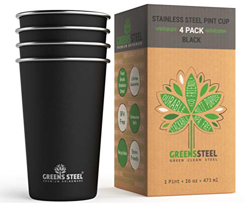 Stainless Steel Pint Cup | Stacking & Reusable Drinking Set for Hot & Cold Drinks | Anti Scratch, Non Slip, Non Fade