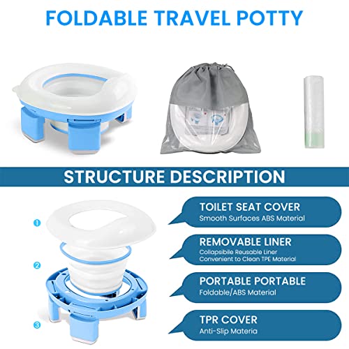 SNOWIE SOFT® Potty Seat for Kids 3-5 years, Portable Potty Seat for Kids Travel Baby Toilet Seat for Kids, Potty Training Seat Baby Potty Seat for 0 to 5 Years with Storage Bag & 20Pcs Trash Bag, Grey