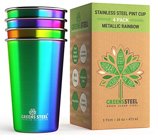 Stainless Steel Pint Cup | Stacking & Reusable Drinking Set for Hot & Cold Drinks | Anti Scratch, Non Slip, Non Fade