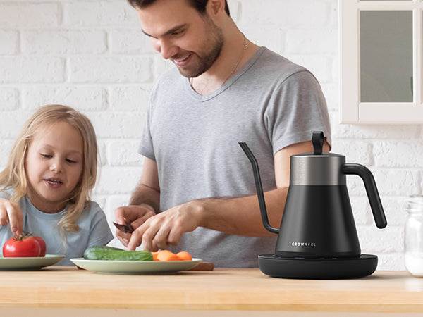 CROWNFUL Smart Electric Gooseneck Kettle, 0.8L Capacity, Matte Black