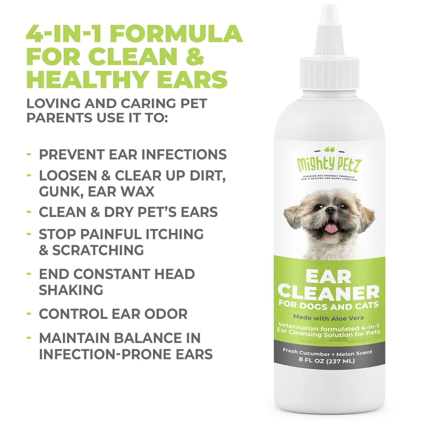 4-in-1 Ear Cleaner for Dogs & Cats - Cleaning Solution for Healthy Ears