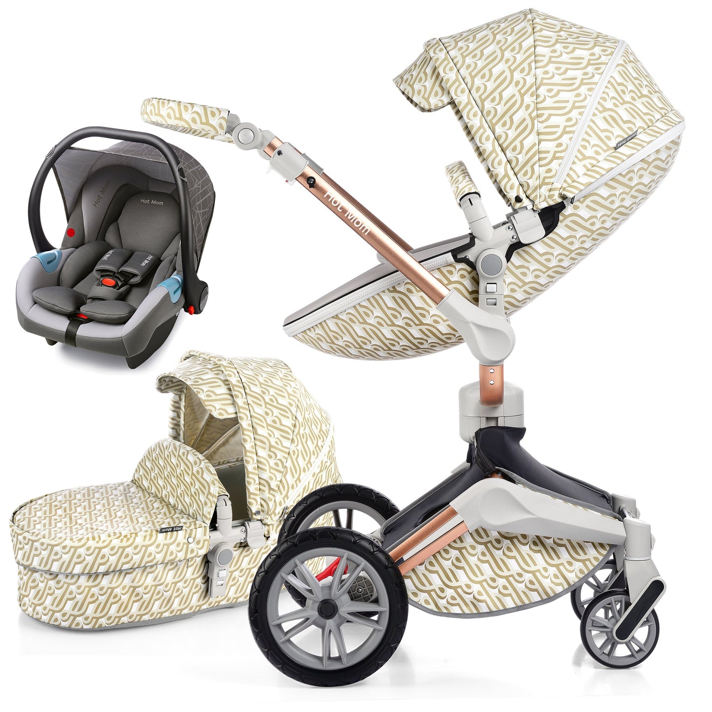 Hot Mom 360°drehbare Kinderwagen F023, Kombikinderwagen mit Reversibele PU-Leder Aufsätze 2-1 oder 3-1 package verfügbar, versand in 3 Werktage innerhalb Deutschland