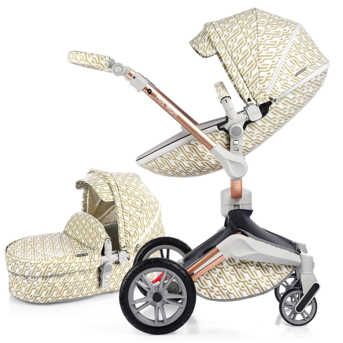 Hot Mom 360°drehbare Kinderwagen F023, Kombikinderwagen mit Reversibele PU-Leder Aufsätze 2-1 oder 3-1 package verfügbar, versand in 3 Werktage innerhalb Deutschland