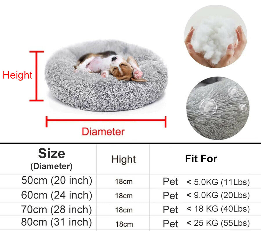 Donut Dog Bed Calming Soft Comfy Anti Anxiety Plush Dog Bed