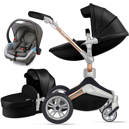 Hot Mom 360°drehbare Kinderwagen F023, Kombikinderwagen mit Reversibele PU-Leder Aufsätze 2-1 oder 3-1 package verfügbar, versand in 3 Werktage innerhalb Deutschland